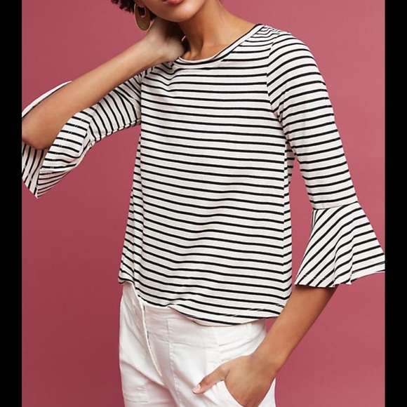 Anthropologie Tops - Anthropologie Sz M Striped Bell Sleeve Top EUC